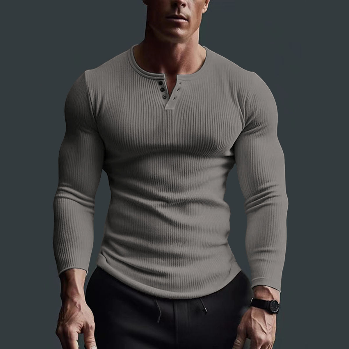 FlexFit Ribbed Henley Long Sleeve