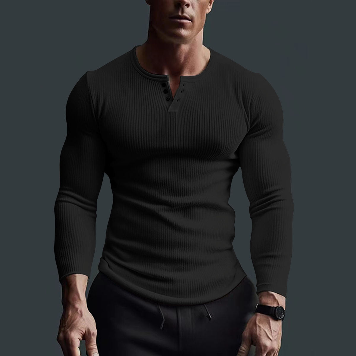 FlexFit Ribbed Henley Long Sleeve